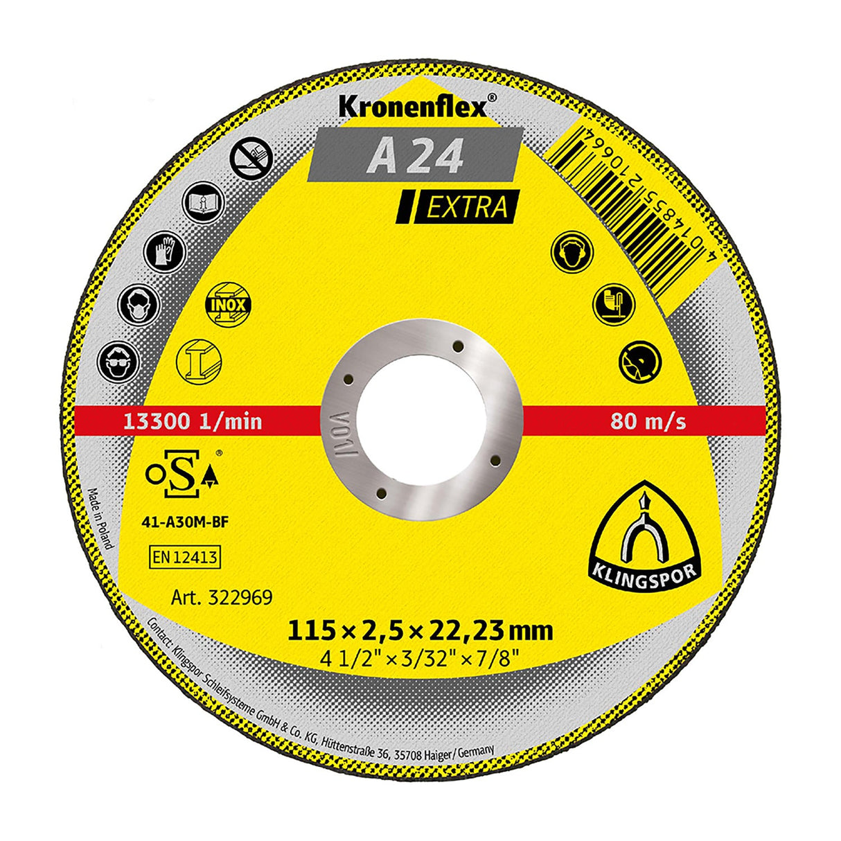 Disco de Corte Centro Plano A24 Extra 4-1/2" x 2,5 x 22,23