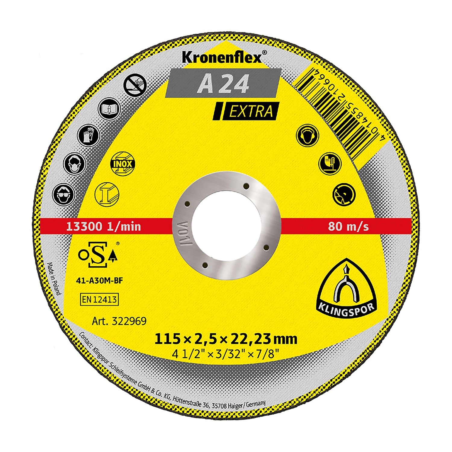 Disco de Corte Centro Plano A24 Extra 4-1/2" x 2,5 x 22,23