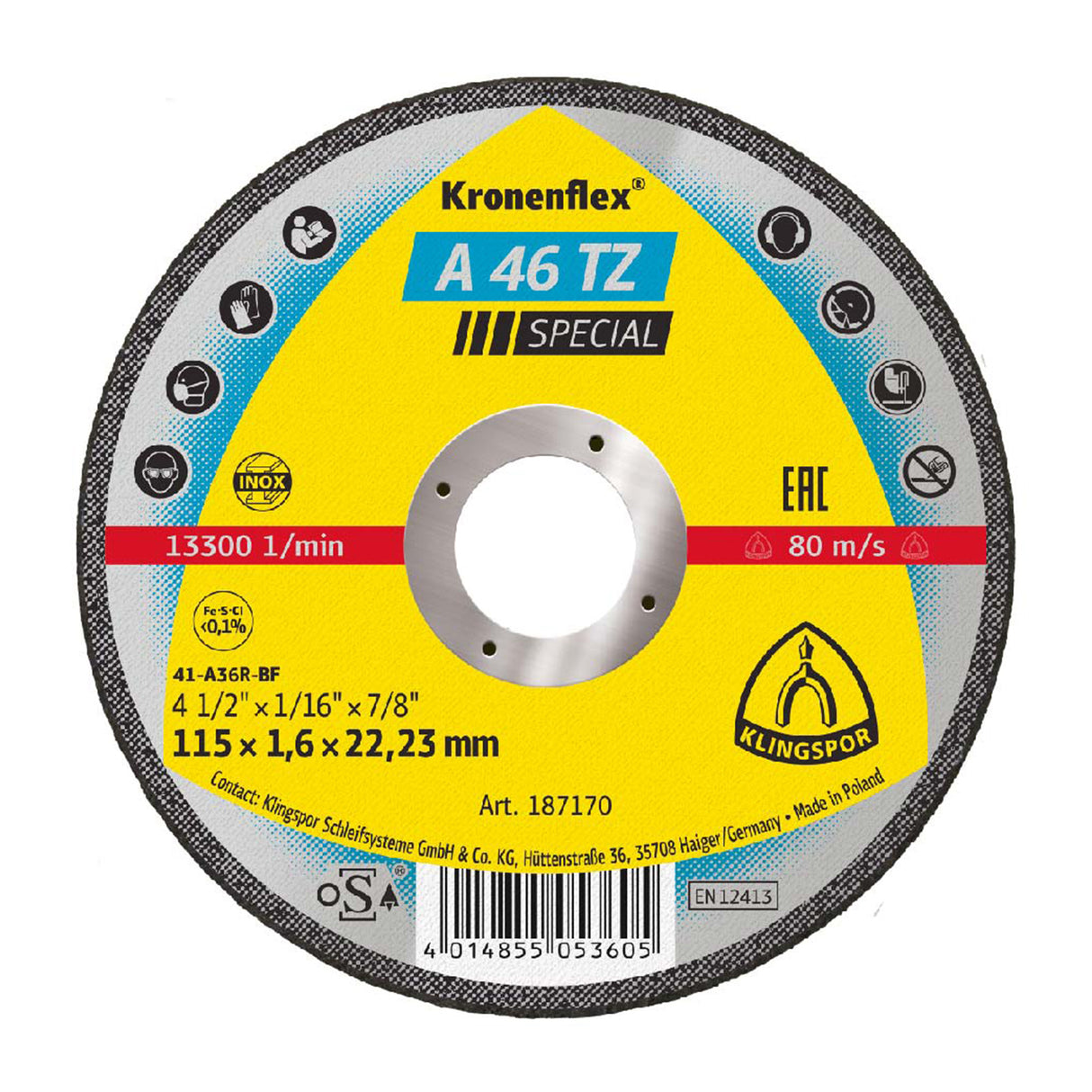 Disco de Corte Kronenflex A46TZ 4 1/2"x1,6x22 mm